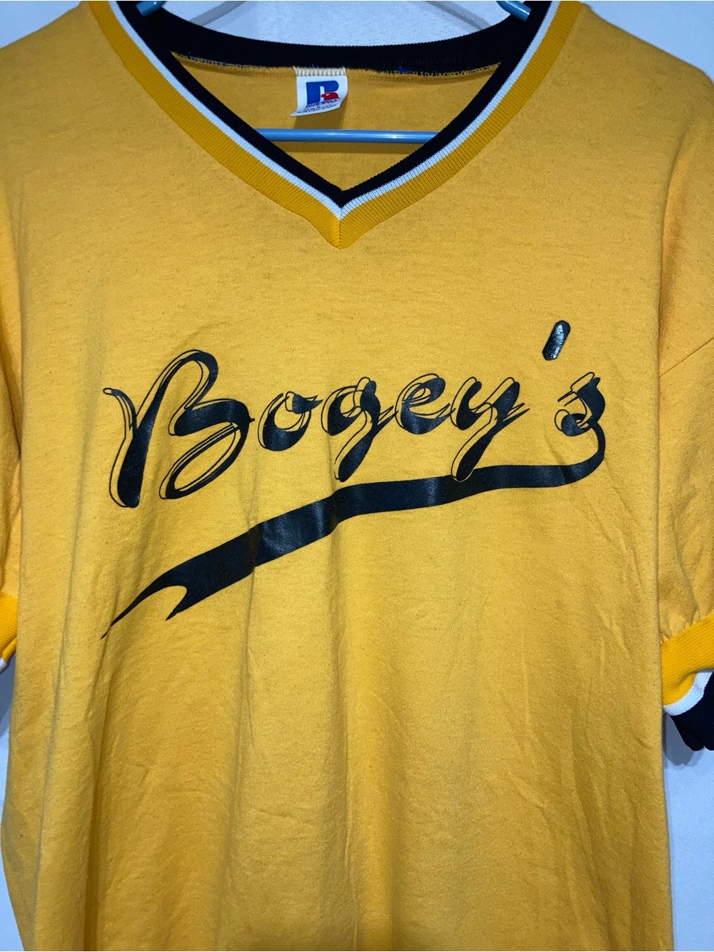 Russell Athletic Yellow V-Neck 'Bogey's' Short Sleeve Jersey - Picture 3 of 5